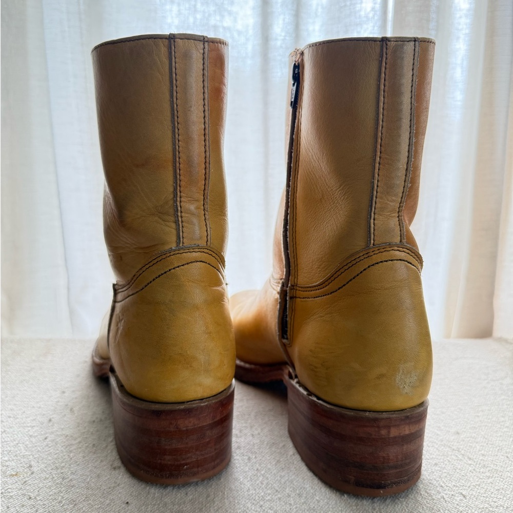 Vintage frye campus boot banana yellow short mid calf rare white label heeled - Picture 3 of 7
